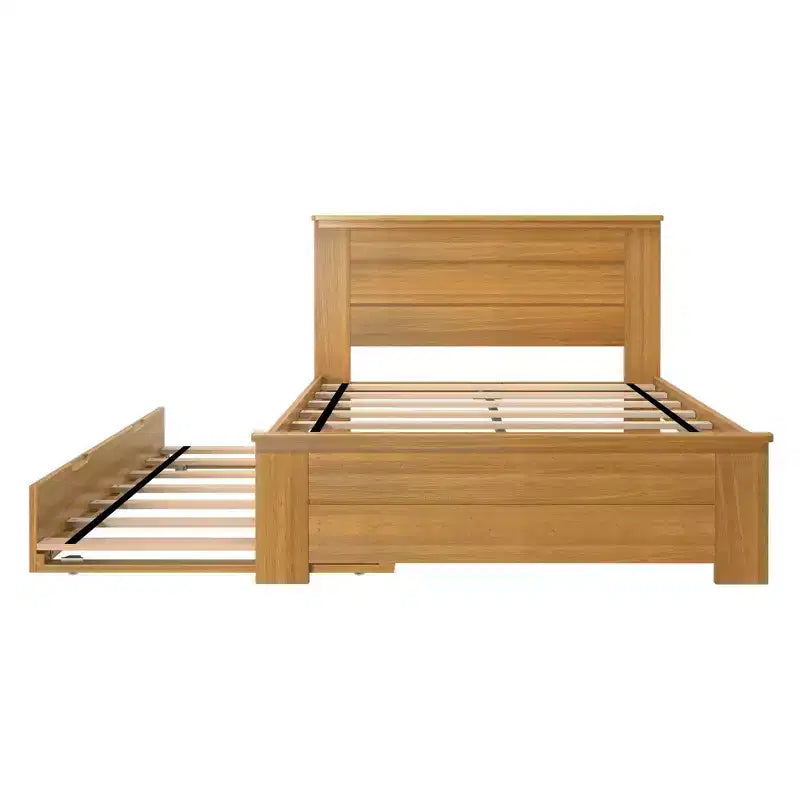 Solid Wood Farmhouse Full Bed with Panel Headboard and Trundle