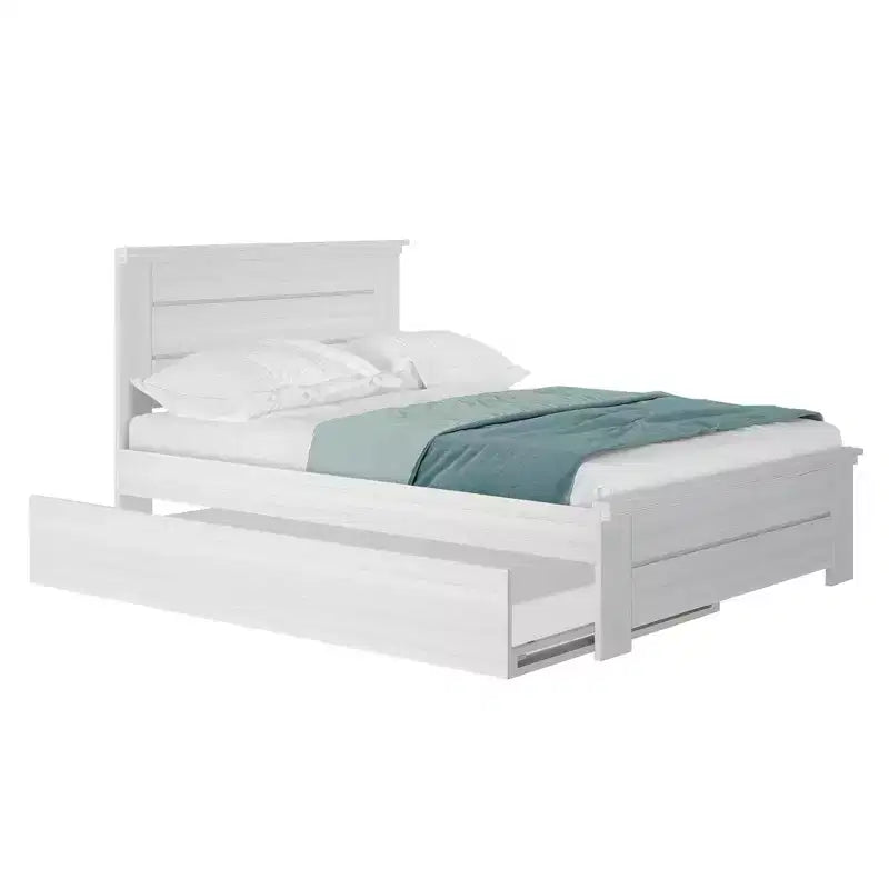 Solid Wood Farmhouse Full Bed with Panel Headboard and Trundle