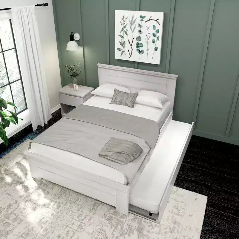 Solid Wood Farmhouse Full Bed with Panel Headboard and Trundle