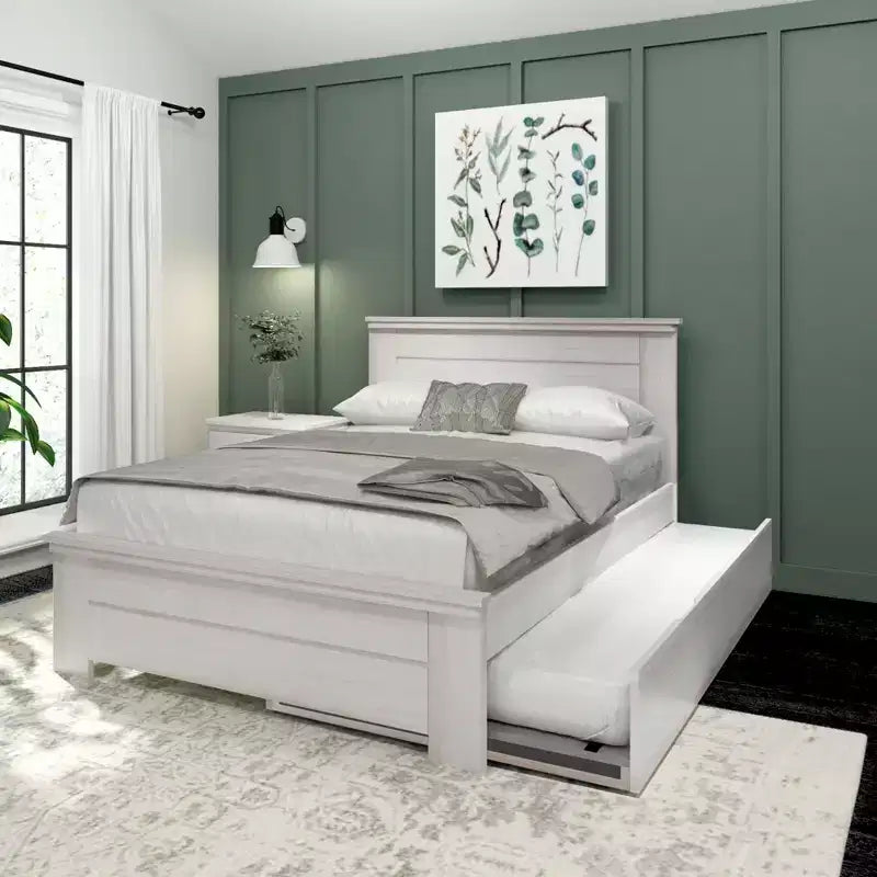 Solid Wood Farmhouse Full Bed with Panel Headboard and Trundle