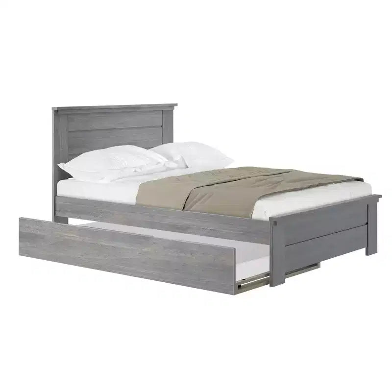 Solid Wood Farmhouse Full Bed with Panel Headboard and Trundle