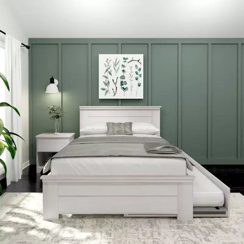 Solid Wood Farmhouse Full Bed with Panel Headboard and Trundle