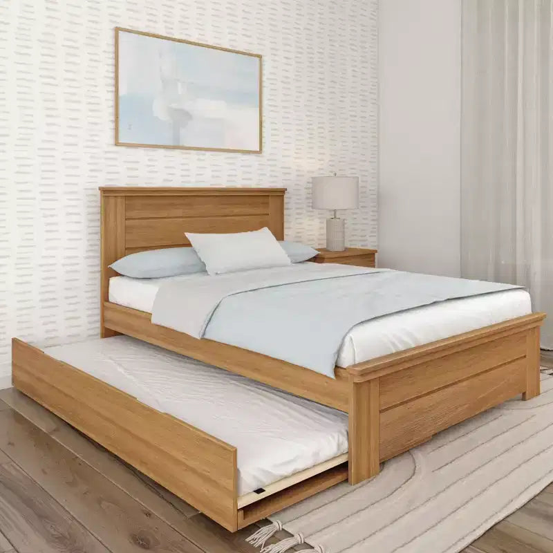 Solid Wood Farmhouse Full Bed with Panel Headboard and Trundle