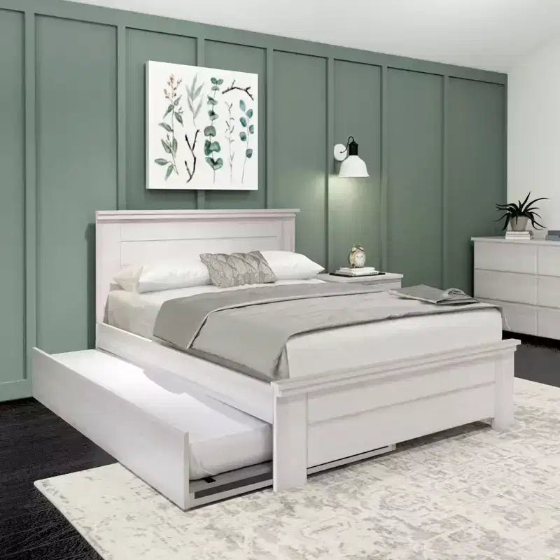 Solid Wood Farmhouse Full Bed with Panel Headboard and Trundle