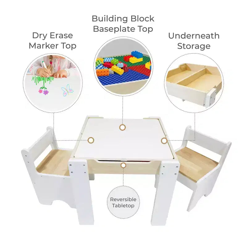 Kids Multi-Activity Table with Reversible Tabletop & Chairs Set