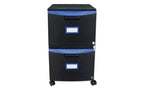 Storex Two-Drawer Mobile Filing Cabinet, 2 Legal/Letter-Size File Drawers, Black/Blue, 14.75 x 18.25 x 26