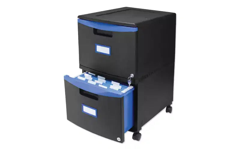 Two-Drawer Mobile Filing Cabinet, Letter/Legal Size, Black/Blue